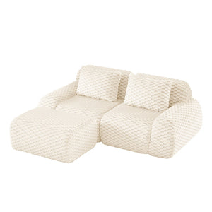 English Elm 82" Modular L-shaped Sectional Sofa Flannelette Upholstered with Movable Ottoman Living Room Cream W714S01517