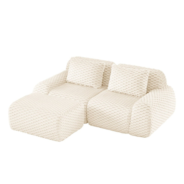 English Elm 82" Modular L-shaped Sectional Sofa Flannelette Upholstered with Movable Ottoman Living Room Cream W714S01517