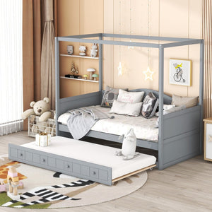 English Elm Twin Canopy Daybed with Pull Out Trundle Pinewood Frame for Kids or Guest Rooms N708P373423E