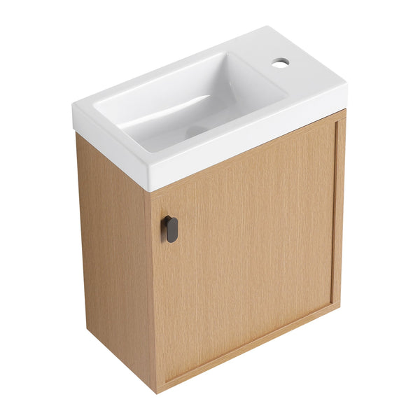 English Elm 18.5" Stylish Wall-Mounted Bathroom Vanity With Durable Resin Sink, Soft-Close Door, Space-Saving Design W1972P362138