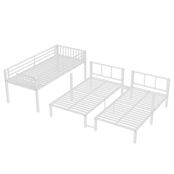 English Elm Twin Triple Bunk Bed Metal L-shaped Frame Sleeps Three Kids White Finish W1580S00567