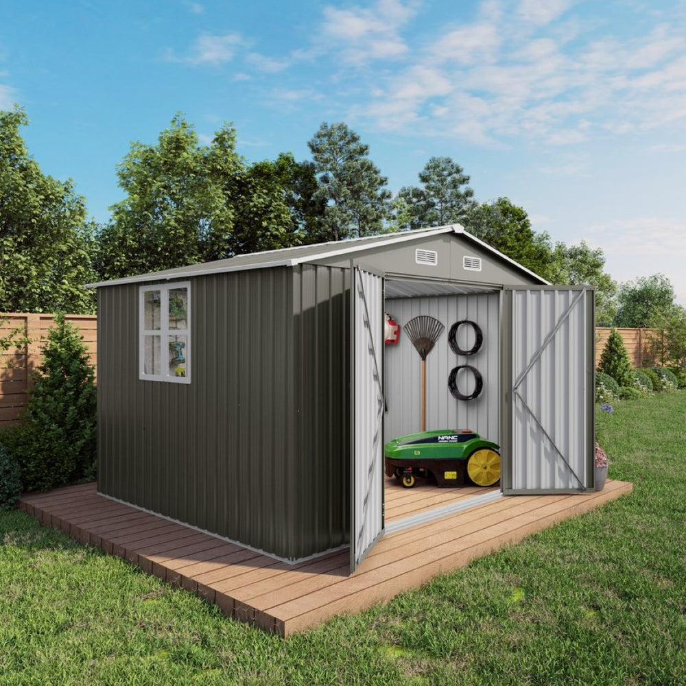 English Elm 10 X 8 Ft Galvanized Steel Outdoor Shed with Lockable Doors and Vented Window W3213S00003
