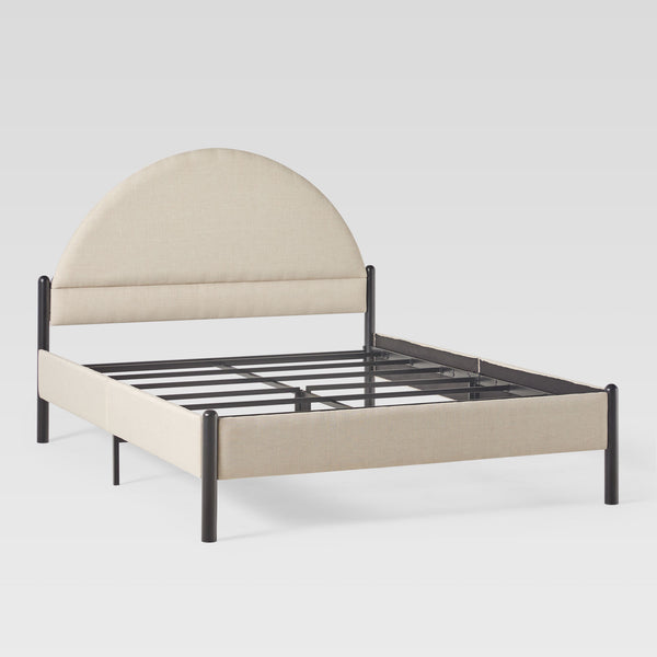 Queen Metal and Upholstered Bed with Arched Headboard Oatmeal GASB5COM Walker Edison