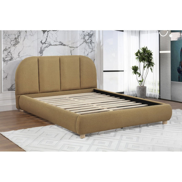 English Elm Modern/Contemporary Queen Platform Bed Upholstered in Soft Burlap Fabric, Low-Profile Plywood Frame, Sturdy Support Brown+Gold 83 L x 11 W x 11.5 H B011S01950