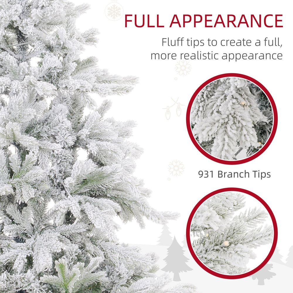 English Elm Homcom 5Ft Prelit Snow Flocked Christmas Tree With 931 Tips, Warm White Leds & Sturdy Metal Base W2225P249645