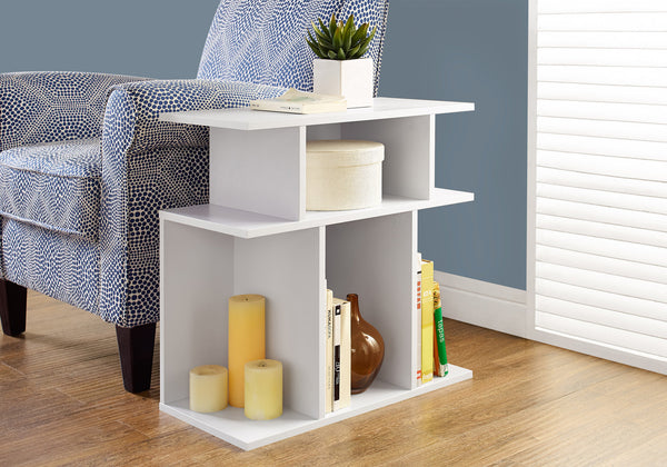 English Elm Accent Three-Tier Accent Table with Six Open Display Shelves for Living Room, Bedroom, Modern Design White 28 L x 15 W x 8 H B2710P219051