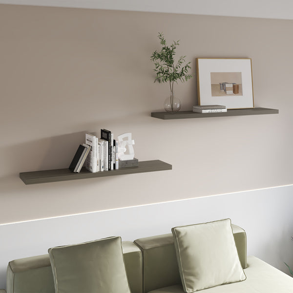 English Elm Fm Furniture Greer Floating Shelves Set Of 2 In Smokey Oak - Modern Minimalist Wall Storage Solutions B128P361103