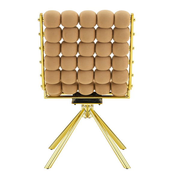English Elm Cream Dutch Velvet Swivel Chair Tufted Bubble Backrest Glam Armless Accent Seat Brown,Gold W3875P448018