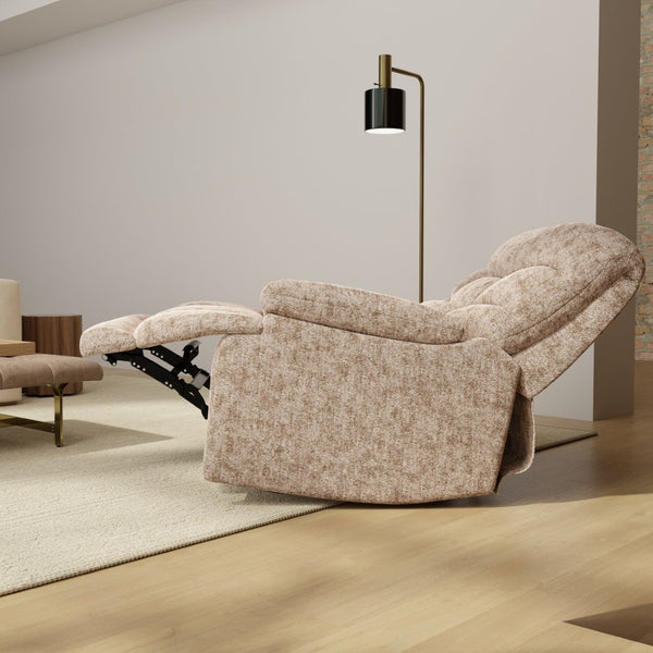 English Elm Swivel Glider Recliner Plush Upholstered Chair for Contemporary Living Rooms Beige Brown B339P422560