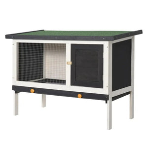 English Elm Bunny Hutch Outdoor Fir Wood Rabbit Cage with Asphalt Roof and Raised Base T3971P435855