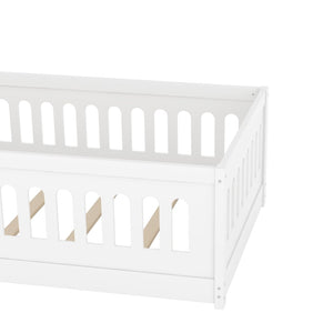 English Elm Twin Size Floor Bed With Safe Guardrails & Playful Door - Solid Wood Bedframe For Kids’ Rooms W1820P240538-GIGA