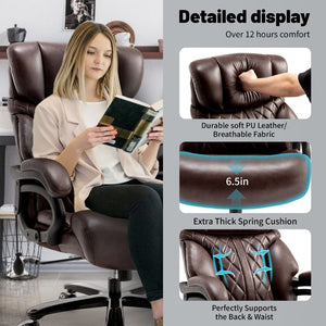 English Elm 500lbs Heavy Duty Executive Chair Wide Spring Seat Ergonomic High Back Home Office Brown W5201P418242