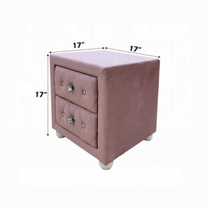 English Elm Beautiful Pink Fabric Nightstand with Two Drawers, Crystal Knobs, Rounded White Bun Feet, 17" Cubic Stylish Accent Table B2741P323124