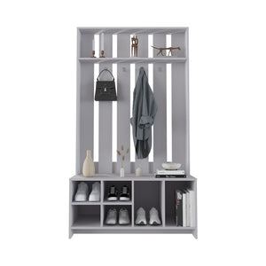 English Elm Hall Tree Murphy Smoke Concrete Gray Entryway Organizer with 4 Shelves, 2 Compartments & Hooks for Coats Bags Shoes Durable Engineered Wood Modern Space-Saving Design B092S00267