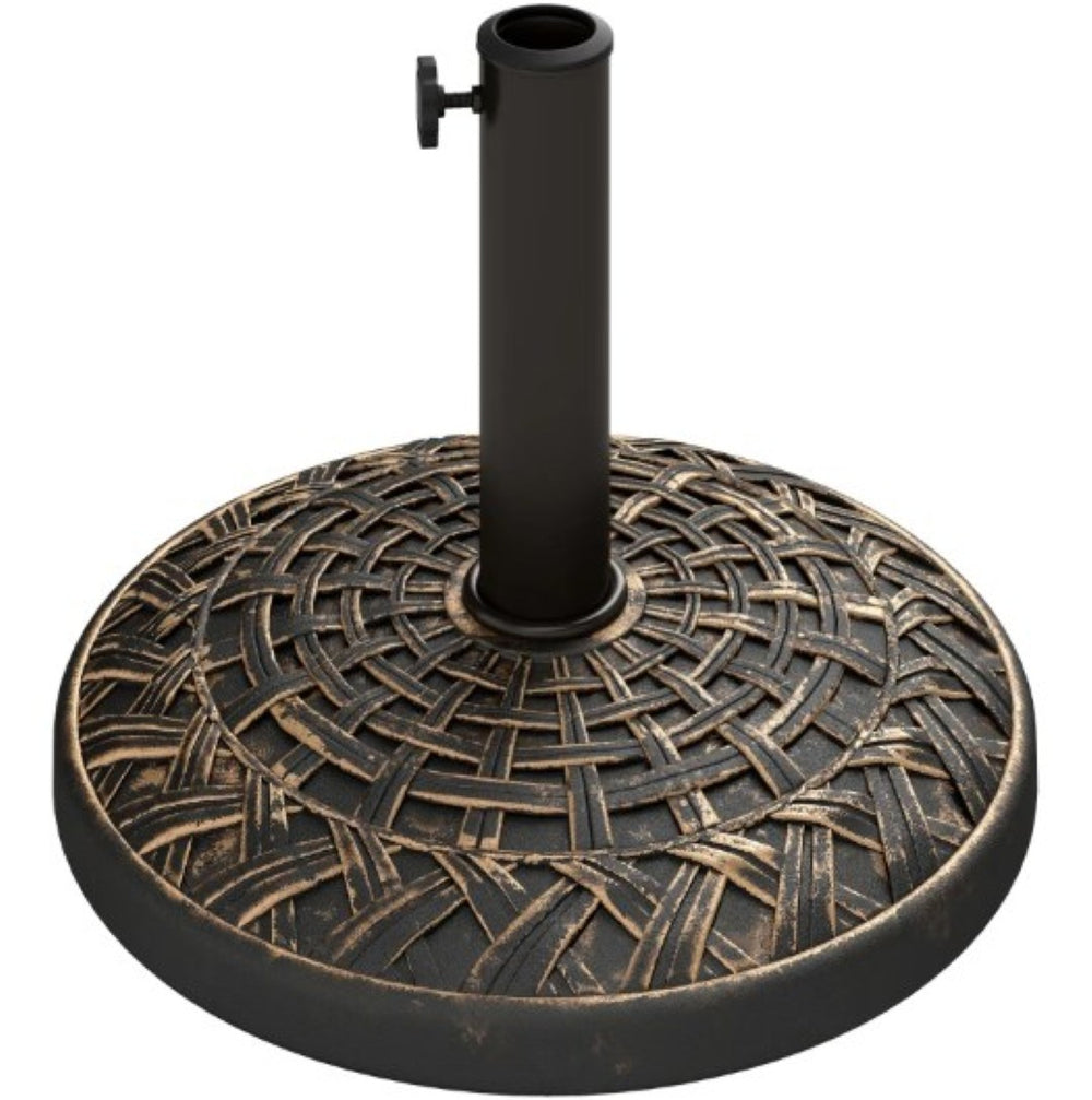 English Elm Umbrella Stand Resin Concrete Base with Lotus Relief Bronze Finish for Patio Decks T3971P426801