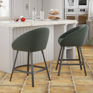 English Elm Bar Upholstered Counter Stool Set of 2 with Back and Armrests, Velvet Seat, 27" Comfort Height, Durable Green T3623P407972