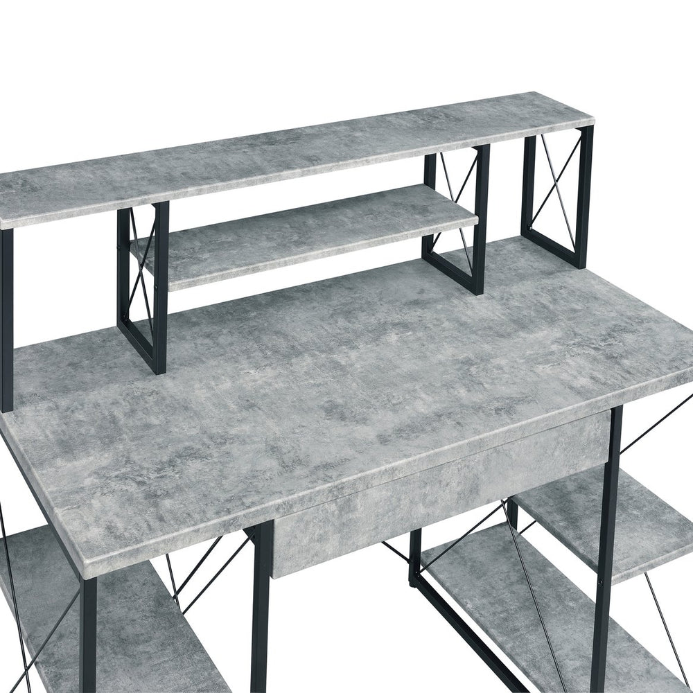 English Elm Grey Grey and Black Office Desk with Hutch, Drawer & Open Shelves — Studio-Ready, Sturdy Wood Top for Gear B062P184527