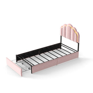 English Elm Rgb Led Velvet Platform Bed Petal Headboard Storage Drawers for Kids Bedroom T3963P458401