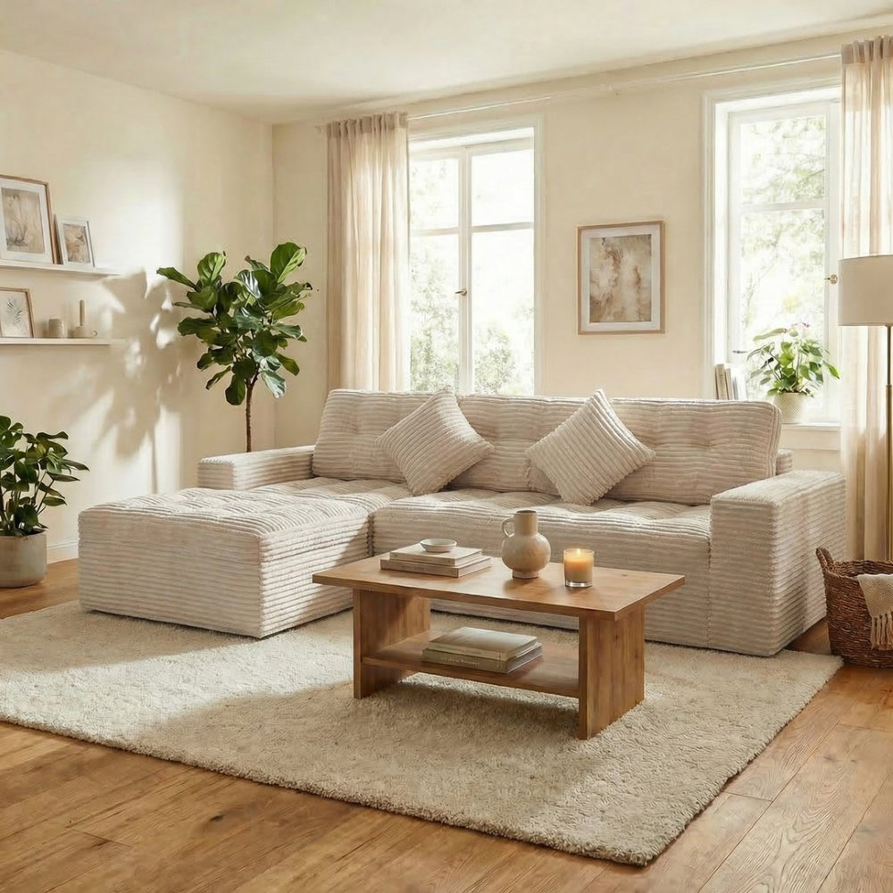 English Elm Modular Cloud Sectional Sofa with Ottoman Faux Fur Velvet Plush Living Room Couch W5502S00007