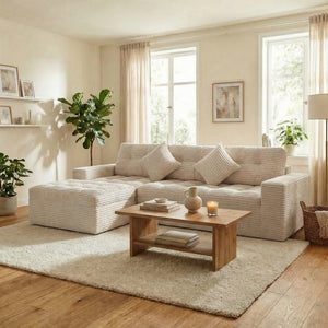 English Elm Modular Cloud Sectional Sofa with Ottoman Faux Fur Velvet Plush Living Room Couch W5502S00007