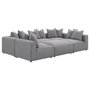 English Elm Amherst Grey 6-Piece Modular Sectional Sofa with Plush Cushions, Ottoman & Black Wood Feet, 154" B062S01219