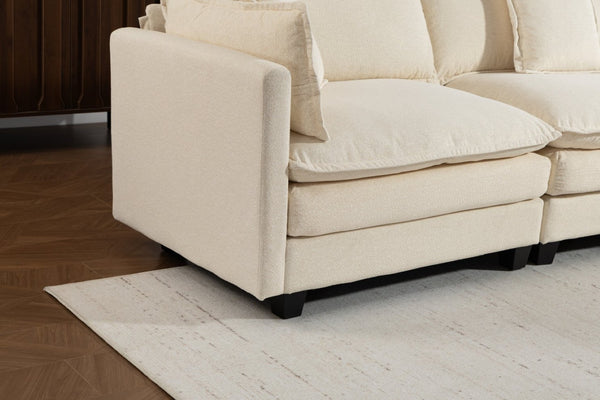 English Elm Modern Chenille Sectional Sofa with Ottoman Modular Layout for Spacious Living Rooms Antique White W2530S00017