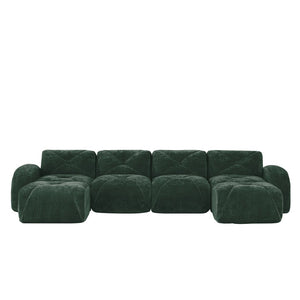English Elm U-shaped Modular Velvet Sofa Tufted Cushions High Density Foam Living Room Sectional Green W714S01617