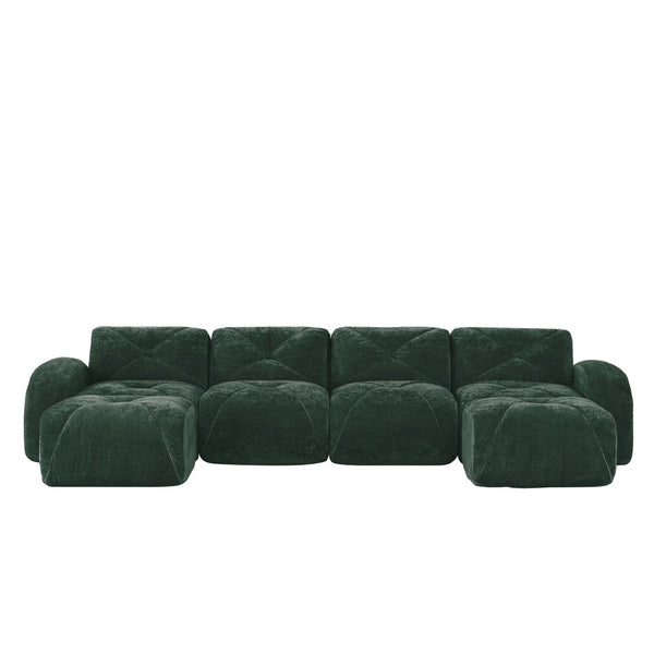 English Elm U-shaped Modular Velvet Sofa Tufted Cushions High Density Foam Living Room Sectional Green W714S01617