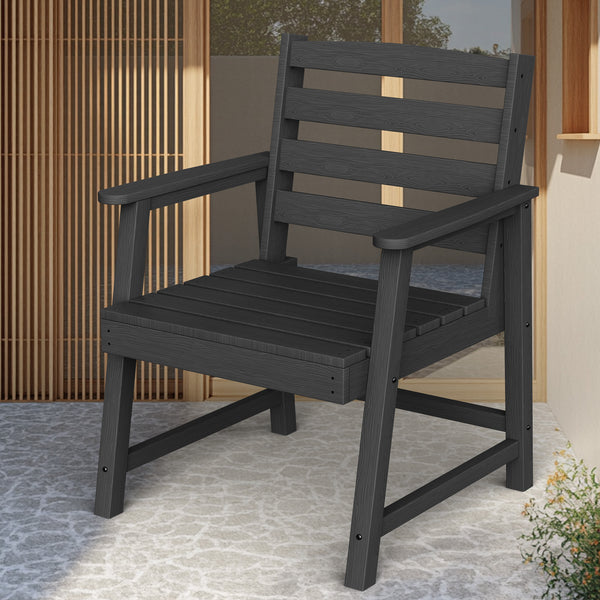 English Elm Single imitation wood grain outdoor dining chair with armrests, waterproof, UV-resistant comfort and durable support Black T3898P371310