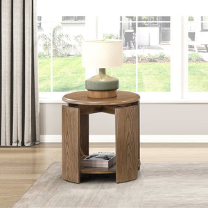 English Elm Brown Round Swivel Top Coffee Table with Oak Veneer, Open Shelf & Casters for Stylish Living Brown 26 L x 26 W x 10 H B011P351965
