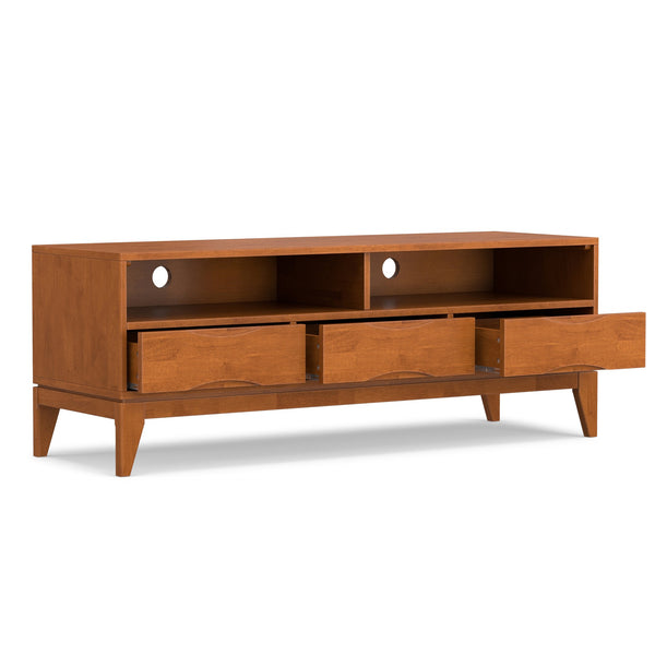 English Elm Harper Mid Century TV Media Stand for 65" TVs, Solid Rubberwood, Notched Drawers & Cord Management Light Brown B136P158724