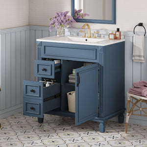 English Elm 30" Bathroom Vanity With Elegant Ceramic Sink – French-Inspired Design, Soft-Close Drawers & Storage N710P323328C