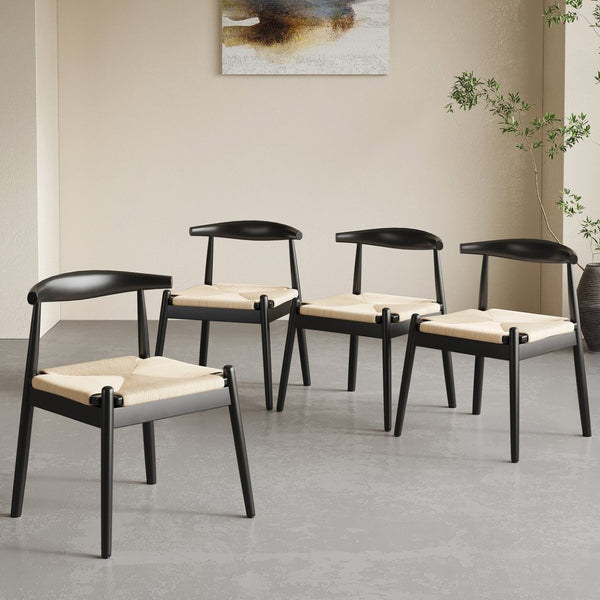 English Elm Weave Dining Chairs Set Of 2 - Mid-Century Modern Oak Frame With Handwoven Seat For Stylish Spaces T3623P371947-GIGA