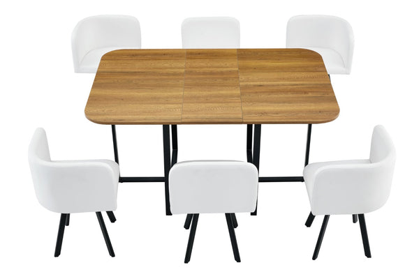 English Elm 7-piece Space Saving Dining Set Melamine Top Pu Seats Iron Frame for Small Kitchens W3875S00013