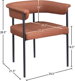 Meridian Furniture Malin Upholstered Dining Chair with Matte Black Iron Frame for Modern Rooms Cognac Vegan Leather 427Cognac-C