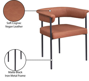 Meridian Furniture Malin Upholstered Dining Chair with Matte Black Iron Frame for Modern Rooms Cognac Vegan Leather 427Cognac-C