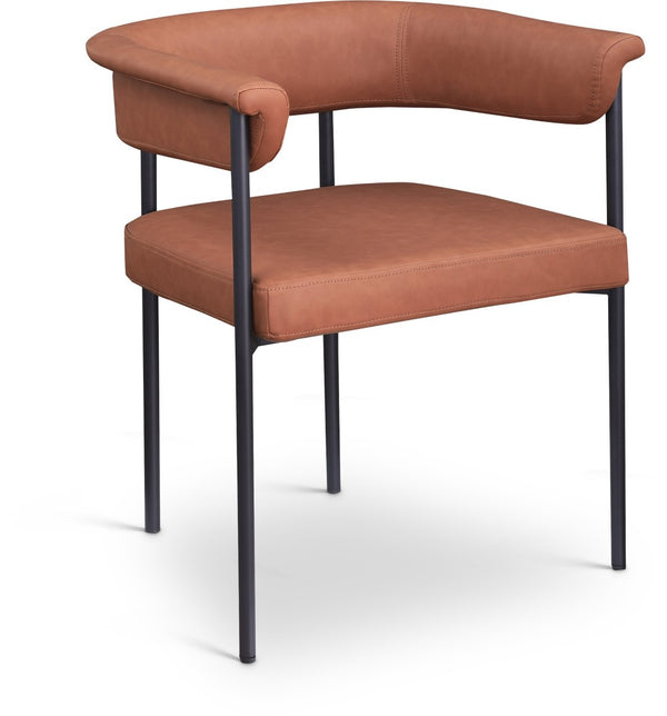 Meridian Furniture Malin Upholstered Dining Chair with Matte Black Iron Frame for Modern Rooms Cognac Vegan Leather 427Cognac-C