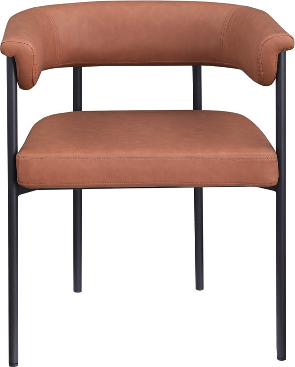 Meridian Furniture Malin Upholstered Dining Chair with Matte Black Iron Frame for Modern Rooms Cognac Vegan Leather 427Cognac-C