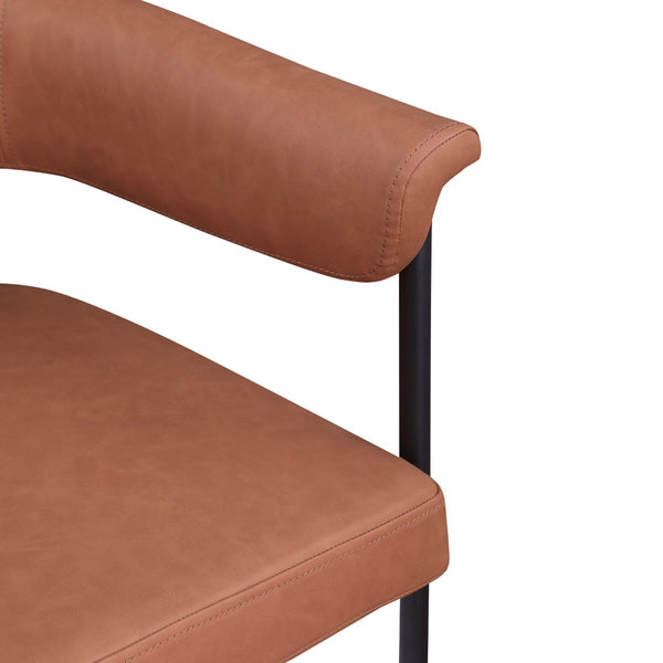 Meridian Furniture Malin Upholstered Dining Chair with Matte Black Iron Frame for Modern Rooms Cognac Vegan Leather 427Cognac-C
