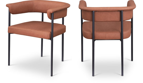 Meridian Furniture Malin Upholstered Dining Chair with Matte Black Iron Frame for Modern Rooms Cognac Vegan Leather 427Cognac-C