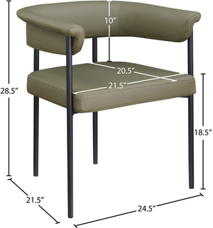 Meridian Furniture Malin Upholstered Dining Chair with Matte Black Iron Frame for Modern Rooms Olive Vegan Leather 427Olive-C
