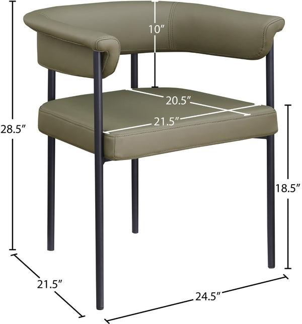 Meridian Furniture Malin Upholstered Dining Chair with Matte Black Iron Frame for Modern Rooms Olive Vegan Leather 427Olive-C