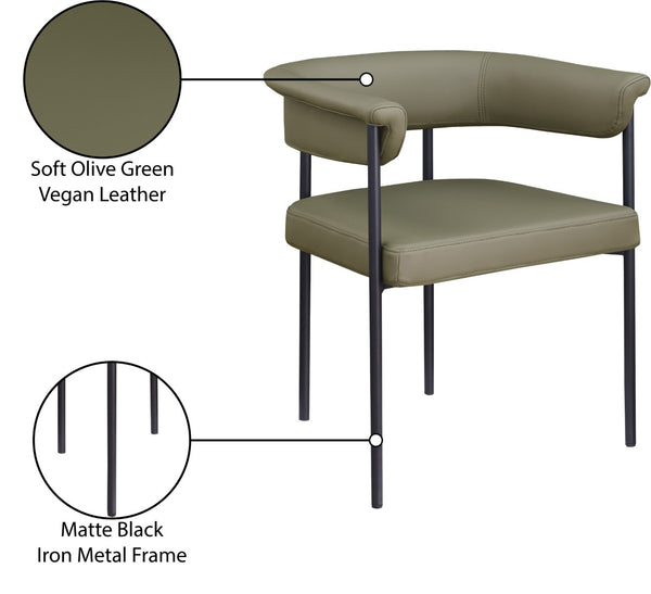 Meridian Furniture Malin Upholstered Dining Chair with Matte Black Iron Frame for Modern Rooms Olive Vegan Leather 427Olive-C