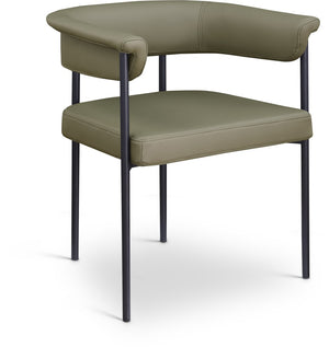 Meridian Furniture Malin Upholstered Dining Chair with Matte Black Iron Frame for Modern Rooms Olive Vegan Leather 427Olive-C