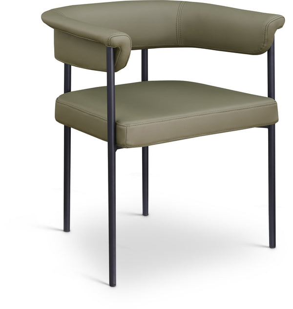Meridian Furniture Malin Upholstered Dining Chair with Matte Black Iron Frame for Modern Rooms Olive Vegan Leather 427Olive-C