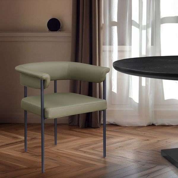 Meridian Furniture Malin Upholstered Dining Chair with Matte Black Iron Frame for Modern Rooms Olive Vegan Leather 427Olive-C