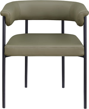 Meridian Furniture Malin Upholstered Dining Chair with Matte Black Iron Frame for Modern Rooms Olive Vegan Leather 427Olive-C