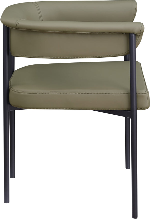Meridian Furniture Malin Upholstered Dining Chair with Matte Black Iron Frame for Modern Rooms Olive Vegan Leather 427Olive-C