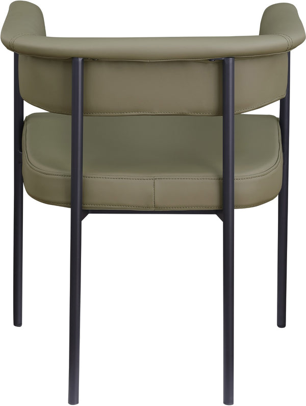 Meridian Furniture Malin Upholstered Dining Chair with Matte Black Iron Frame for Modern Rooms Olive Vegan Leather 427Olive-C