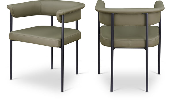 Meridian Furniture Malin Upholstered Dining Chair with Matte Black Iron Frame for Modern Rooms Olive Vegan Leather 427Olive-C